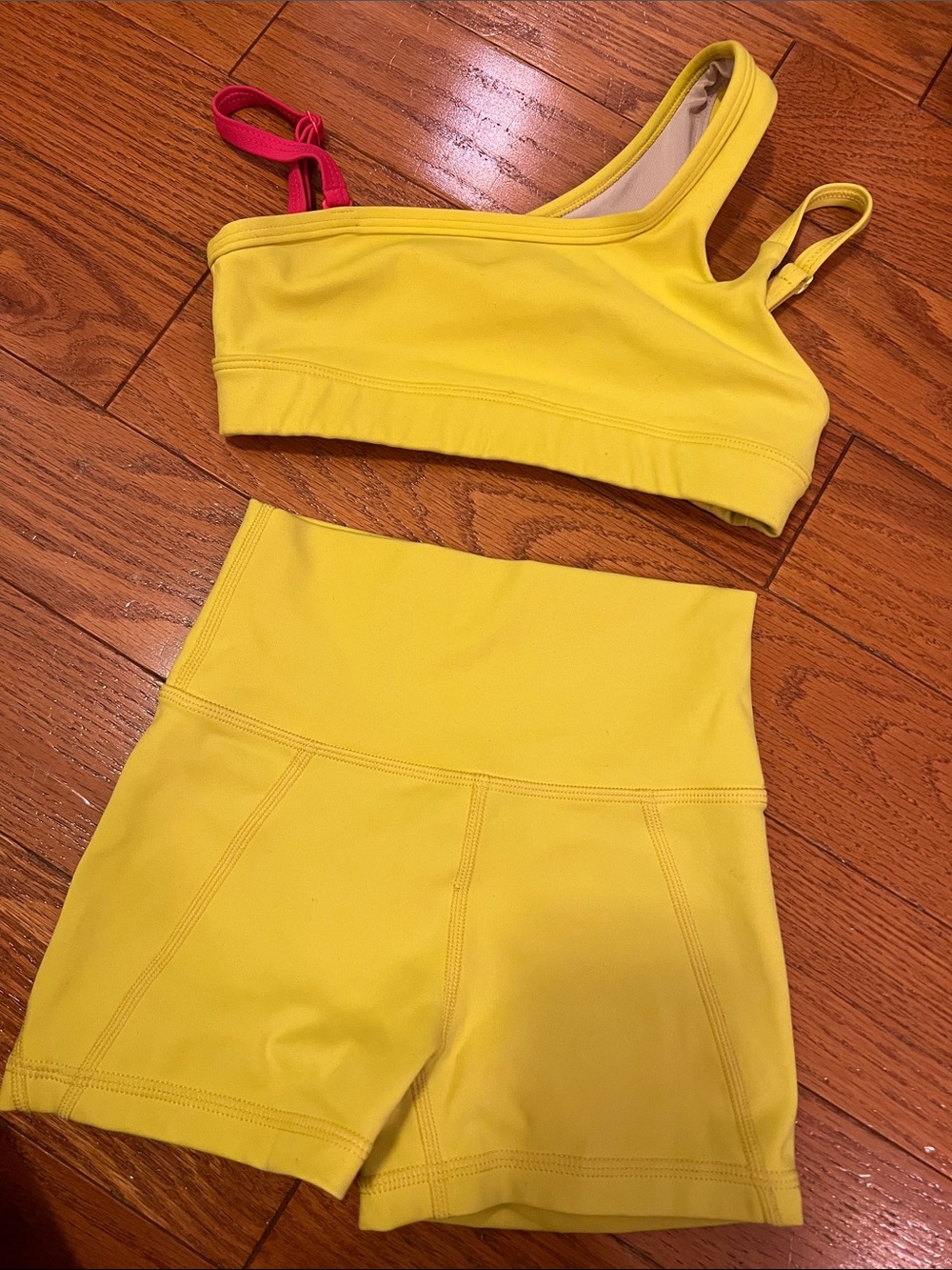 Jo+Jax Yellow High-Rise Dance Shorts Set with Pink Accent